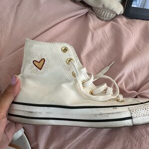 Converse White High-Top Sneakers with Heart Detail